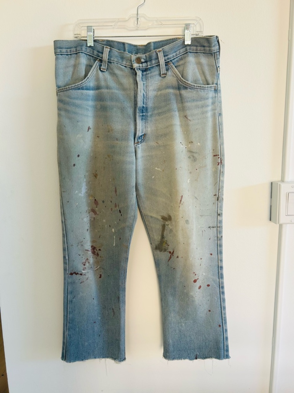 Vintage Light Wash Thrashed Paint Splatter Jeans